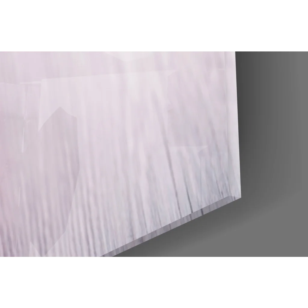 Sleek translucent white glass wall art panel with wood grain texture