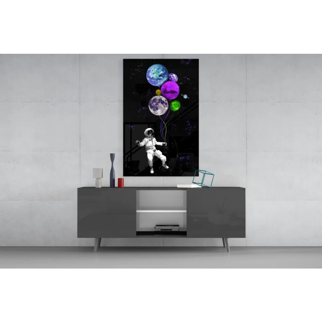 Vibrant astronaut balloon planets canvas wall art print