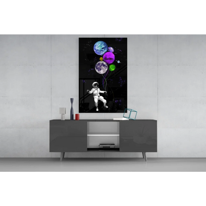 Vibrant astronaut balloon planets canvas wall art print