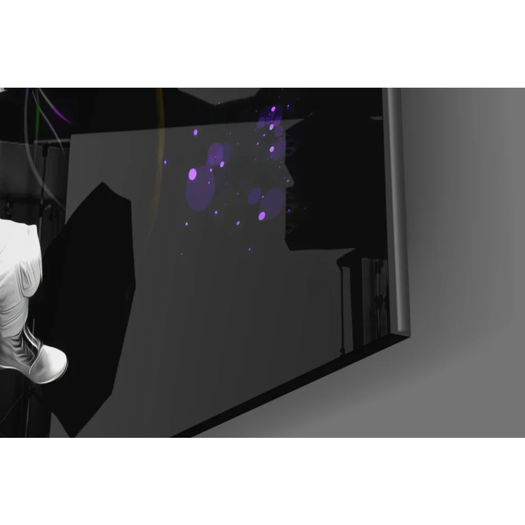 Sleek white sneaker in astronaut balloon planets glass wall art print