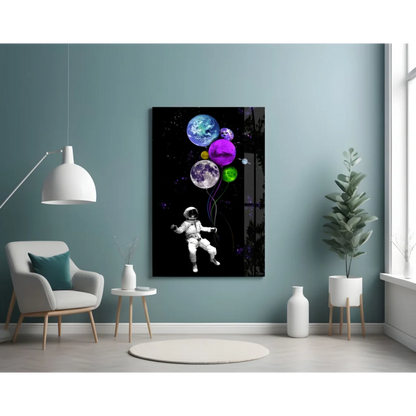 Vibrant astronaut floating among planets wall art canvas print