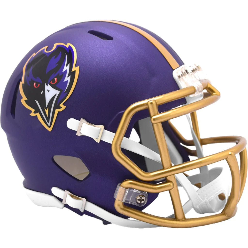 Baltimore Ravens alternate speed mini helmet with gold faceguard