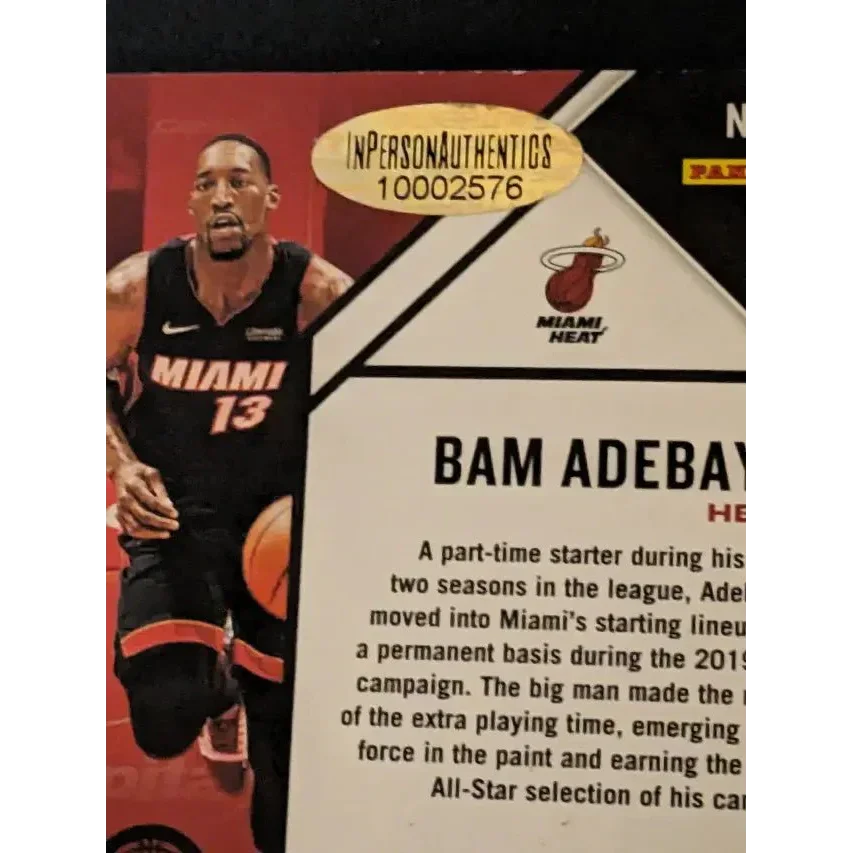 NBA Bam Adebayo Miami Heat autographed trading card with In Person Authentics sticker