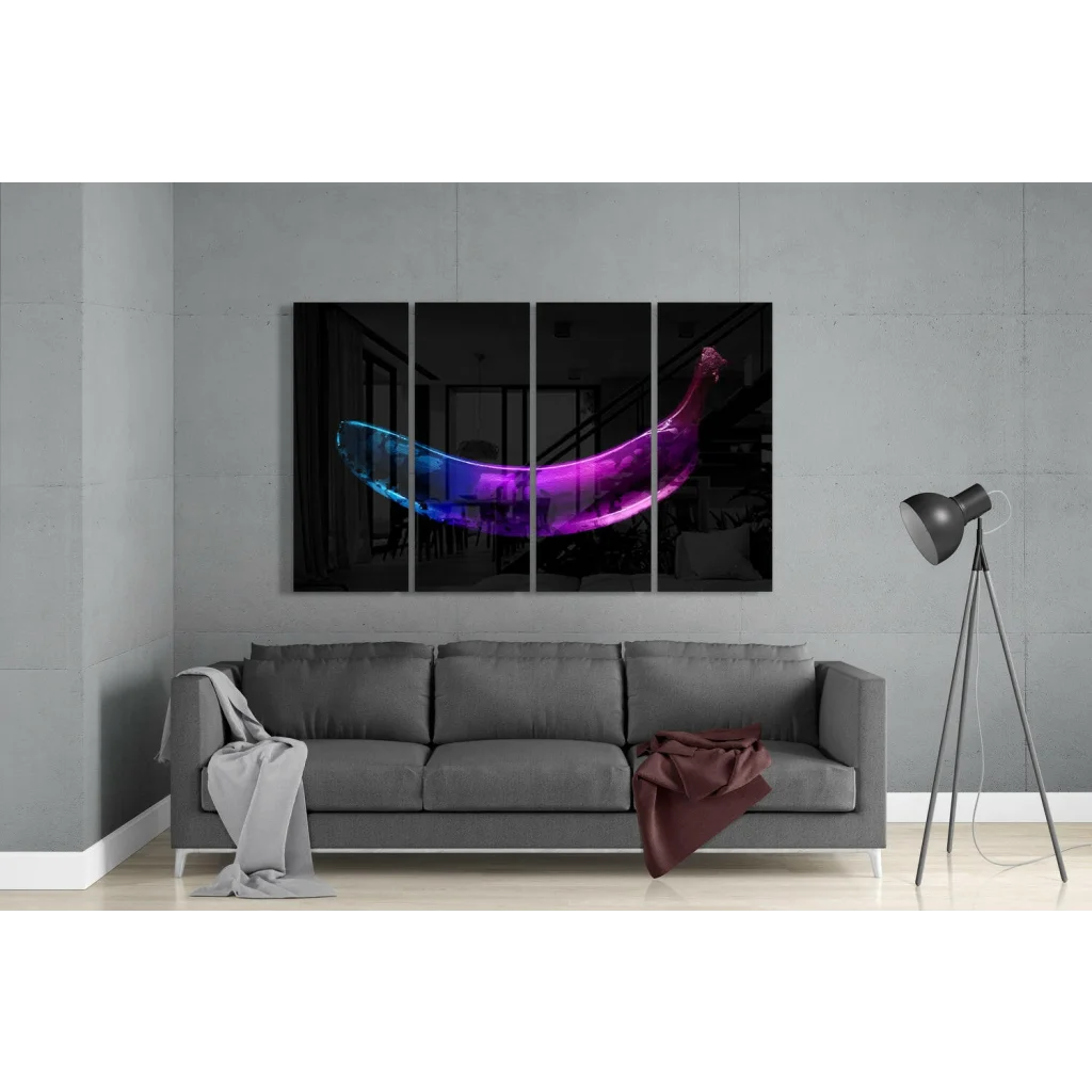 Iridescent Banana Glass Wall Art in Purple Blue Gradient | Modern Wall Art Decor | vintageantiquesgifts.com
