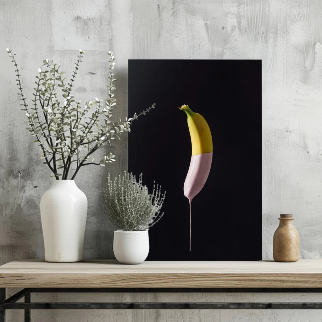 Vibrant Pop Art Banana Insigne Aluminum Prints | Glass Wall Art Print | vintageantiquesgifts.com