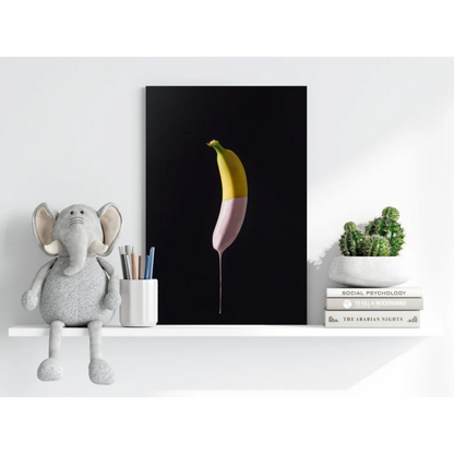 Vibrant pop art banana in yellow and pink on insigne aluminum prints