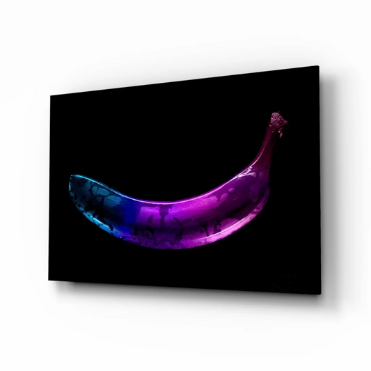 Glowing Neon Banana Glass Wall Art in Electric Purple Blue | Insigneart USA | vintageantiquesgifts.com
