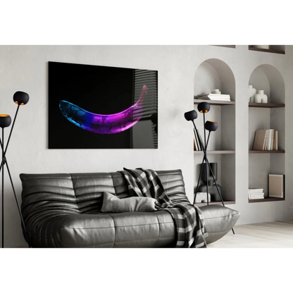 Glowing Neon Banana Glass Wall Art in Electric Purple Blue | Contemporary Home Wall Art | vintageantiquesgifts.com