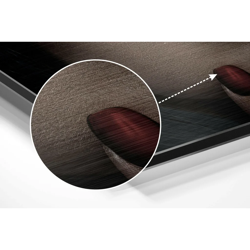 Dark brown faux leather texture on brushed aluminium dibond portrait print