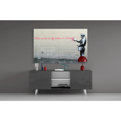 Banksy eternity quote stencil graffiti artist spray-painting wall art canvas