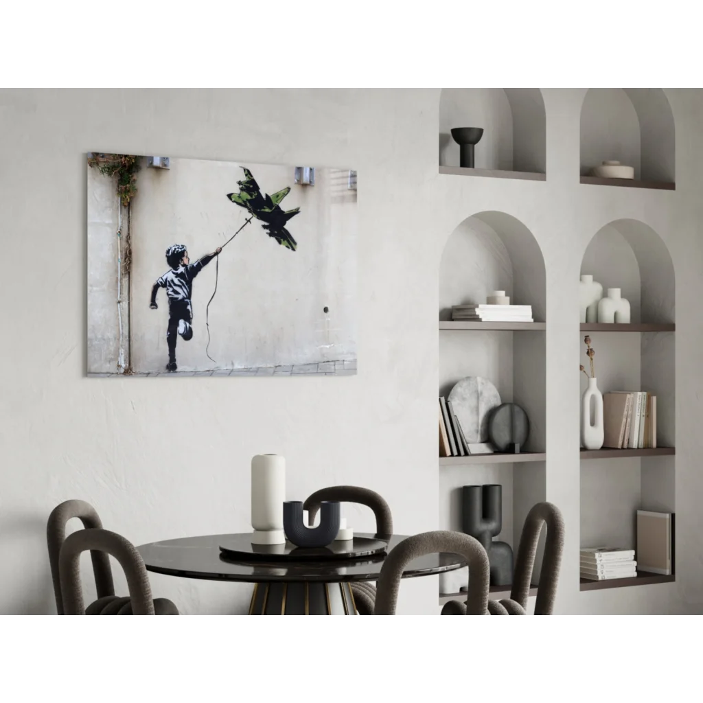Banksy child running with bird kite wall art canvas print