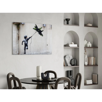 Banksy child running with bird kite wall art canvas print