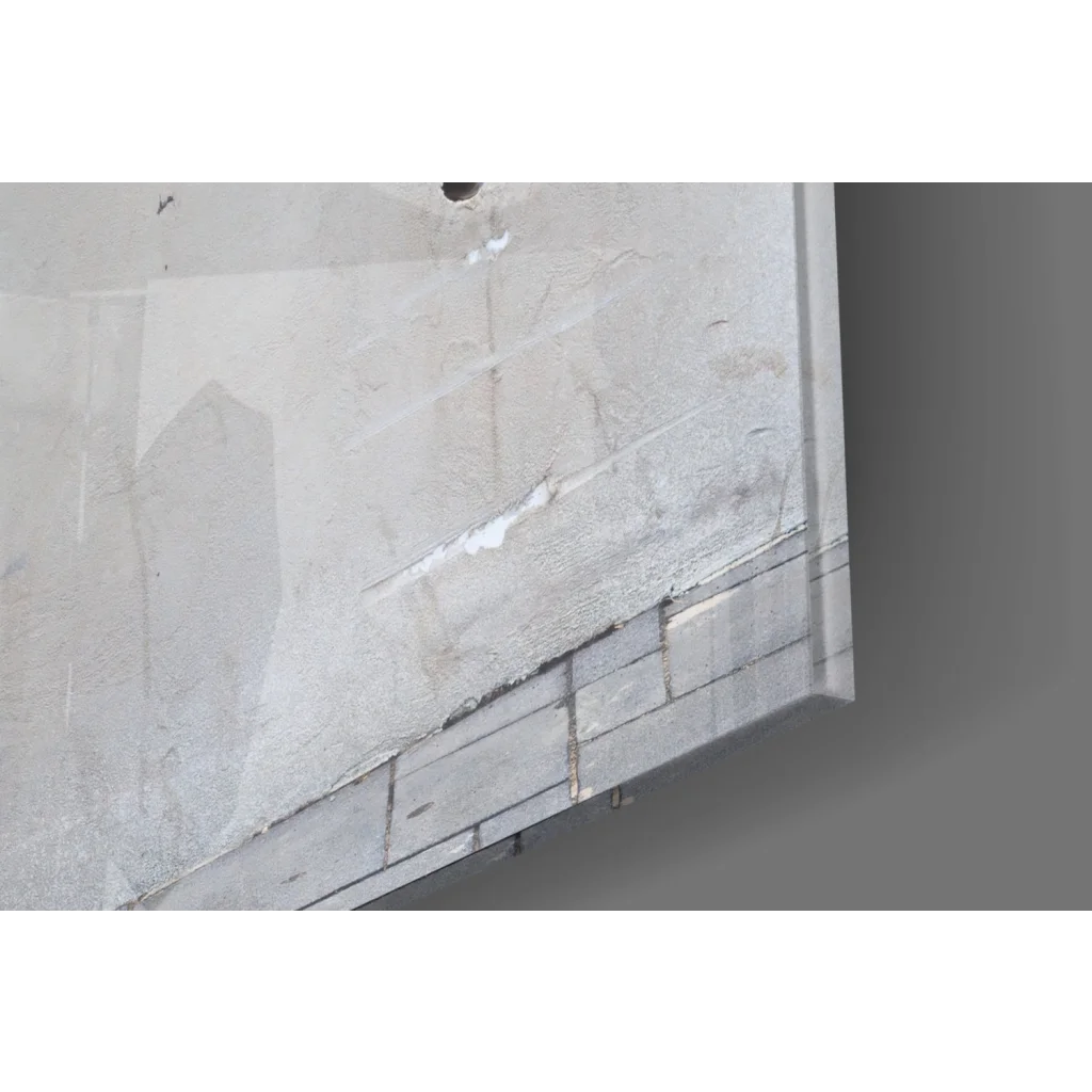 Banksy fighter jet kite gray concrete wall art print with brickwork hole