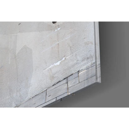 Banksy fighter jet kite gray concrete wall art print with brickwork hole