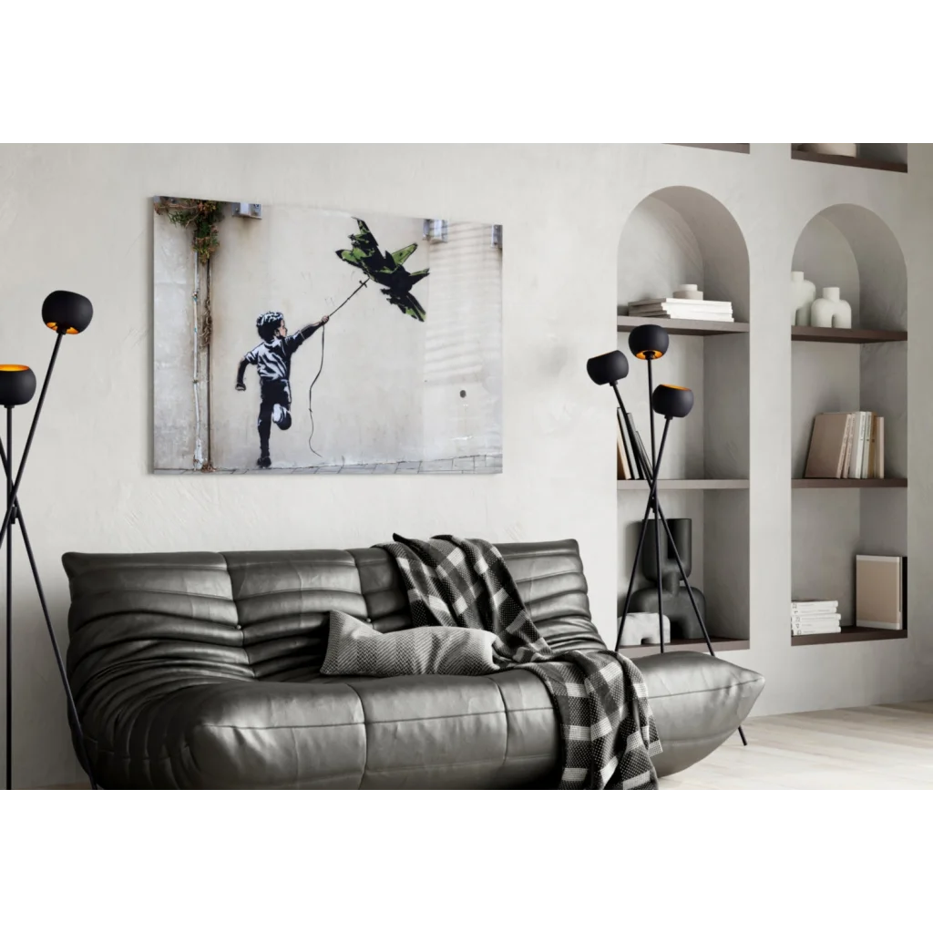 Banksy Fighter Jet Kite Canvas Wall Art Print | Contemporary Home Wall Art | vintageantiquesgifts.com