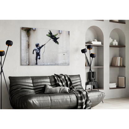 Banksy Fighter Jet Kite Canvas Wall Art Print | Contemporary Home Wall Art | vintageantiquesgifts.com