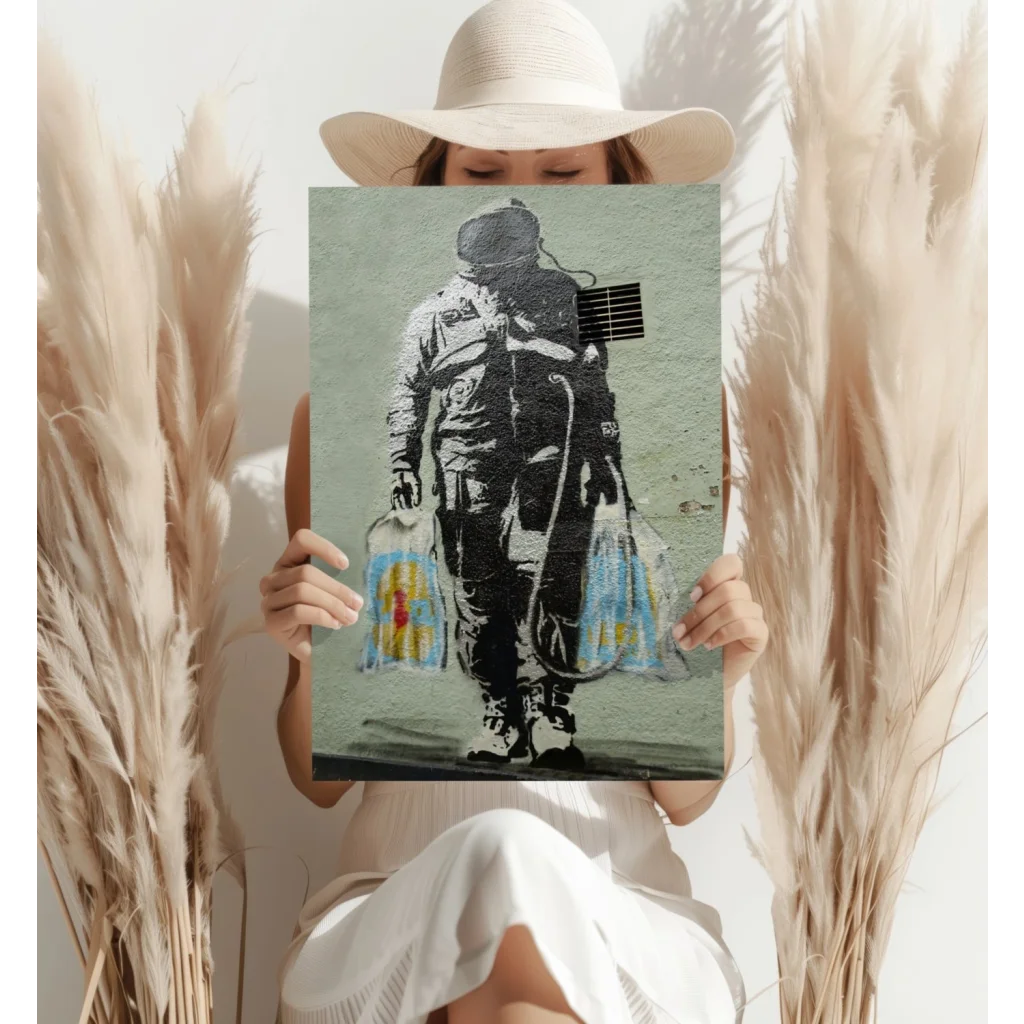 Banksy astronaut canvas art print on aluminum 16x11 inches
