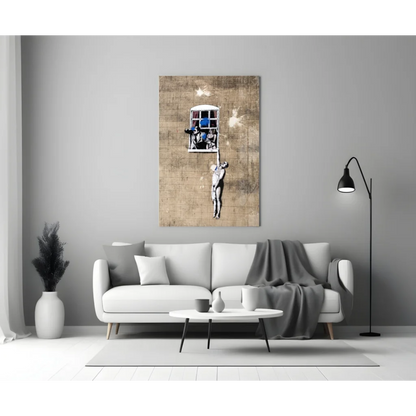 Banksy Girl With Balloon Blue Canvas Wall Art Print | Modern Wall Art Decor | vintageantiquesgifts.com