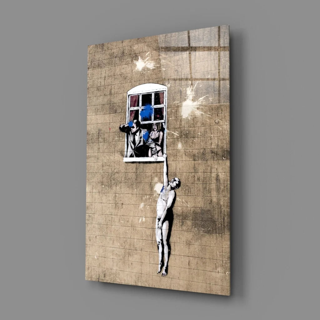 Banksy Girl With Balloon Blue Canvas Wall Art Print | Glass Wall Art Print | vintageantiquesgifts.com