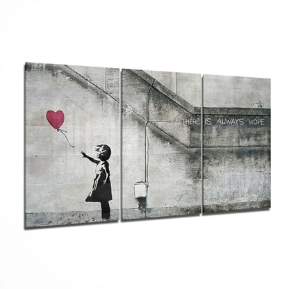 Banksy Girl With Balloon red heart wall art canvas print