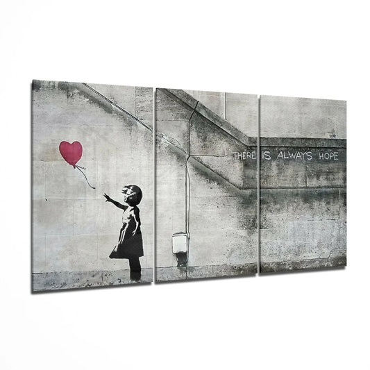 Banksy Girl With Balloon red heart wall art canvas print