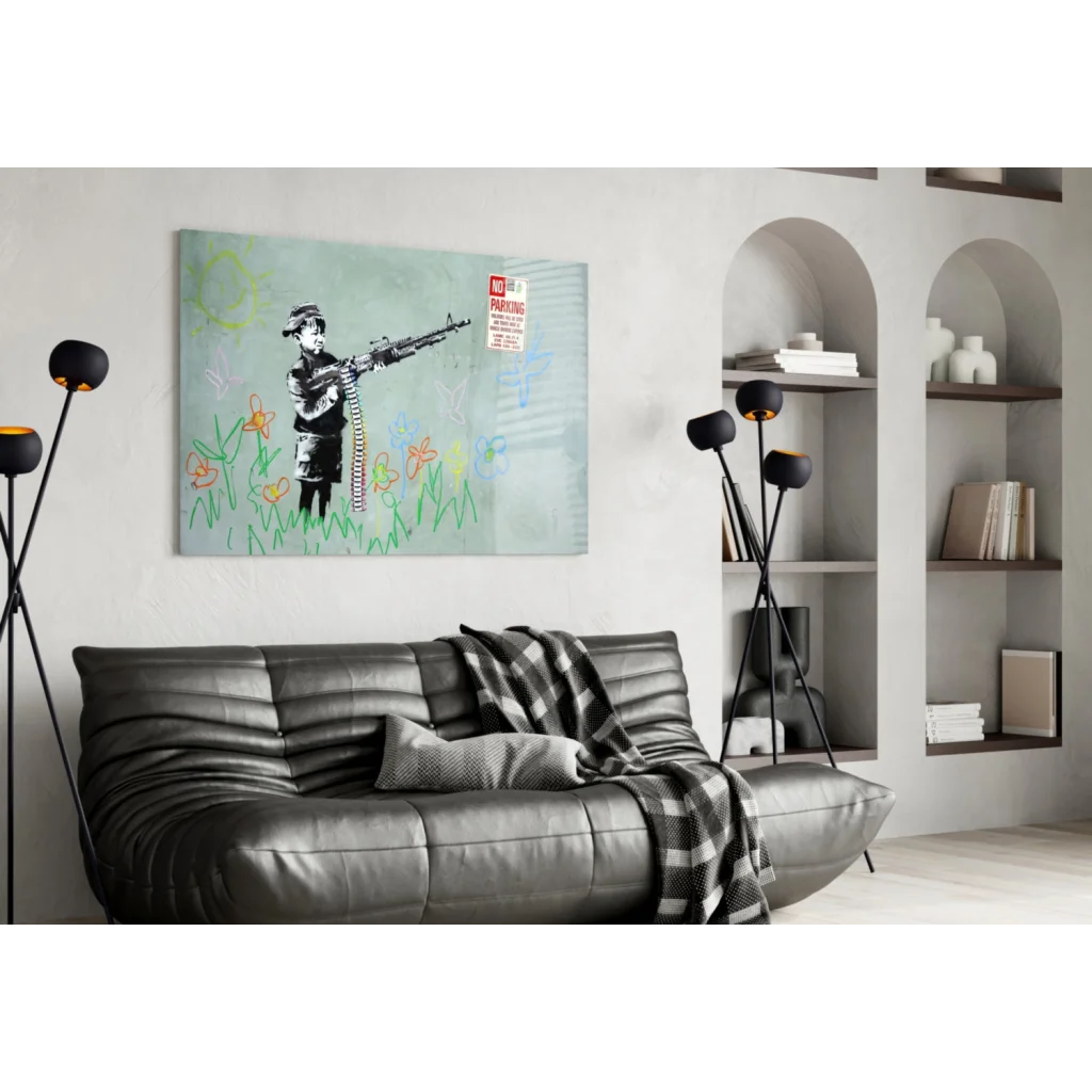 Banksy soldier with flowers canvas wall art print
