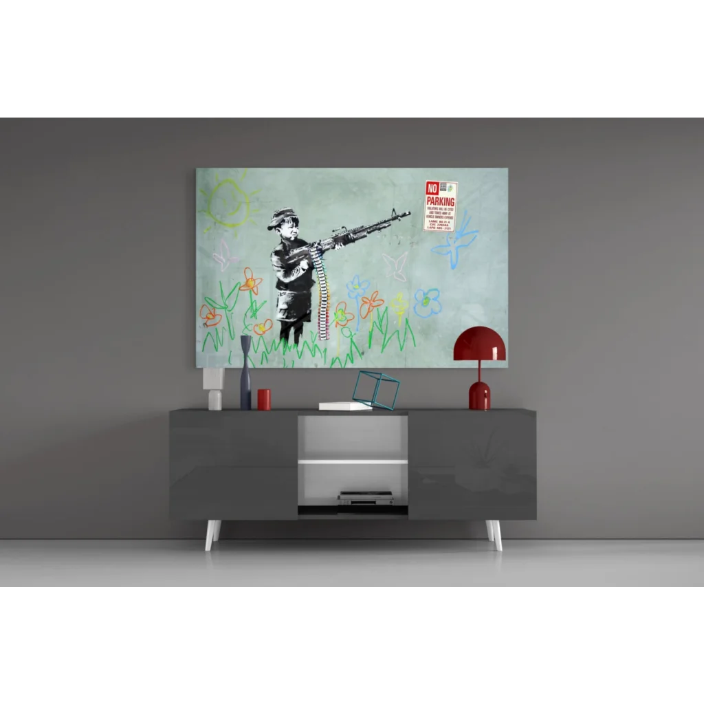 Banksy soldier with flowers canvas wall art print