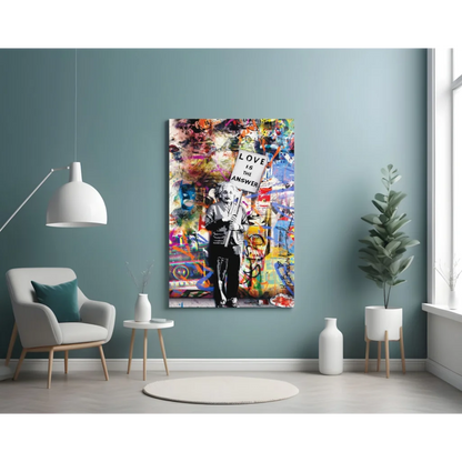 Einstein Love Is The Answer Graffiti Wall Art Canvas Print | Contemporary Home Wall Art | vintageantiquesgifts.com