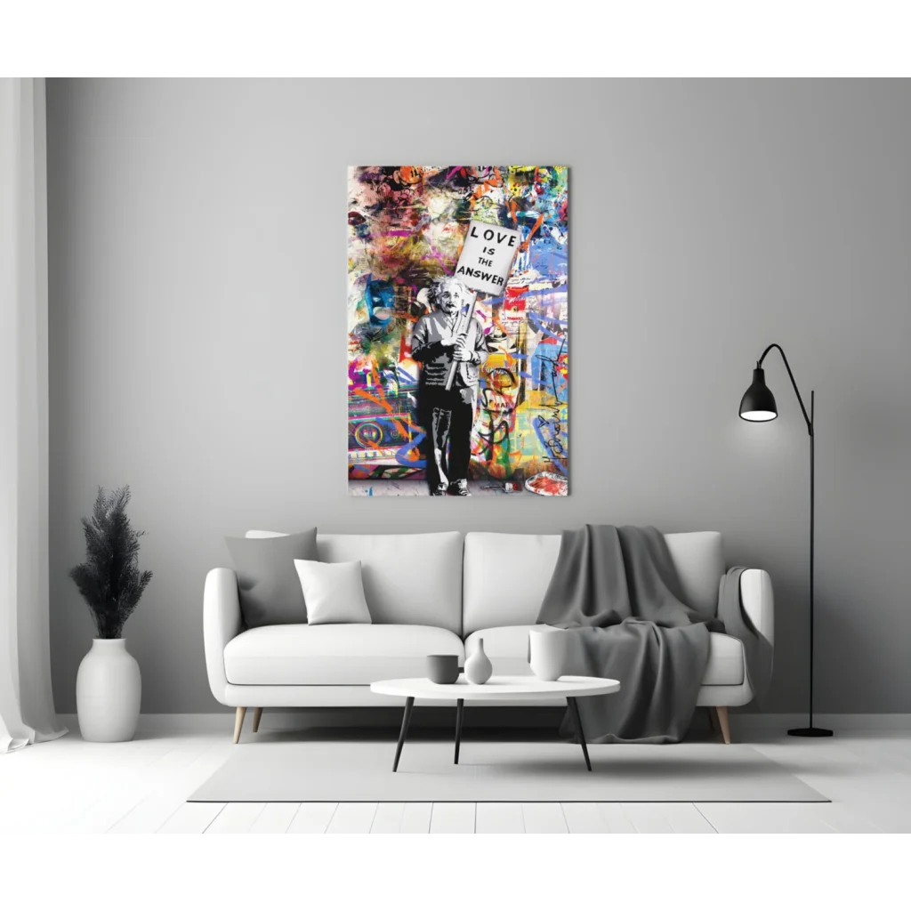 Einstein Love Is The Answer Graffiti Wall Art Canvas Print | Modern Wall Art Decor | vintageantiquesgifts.com