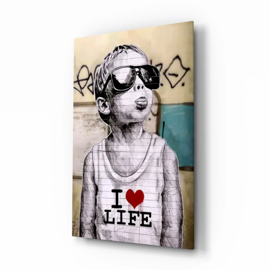 Banksy I Love Life wall art print on canvas with graffiti vibes