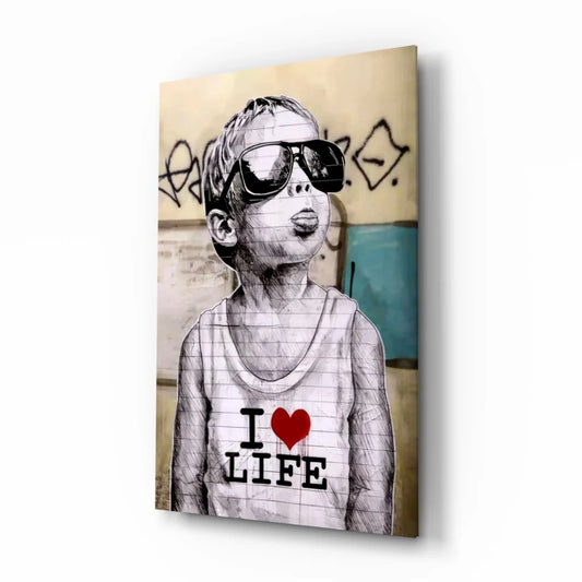 Banksy I Love Life wall art print on canvas with graffiti vibes