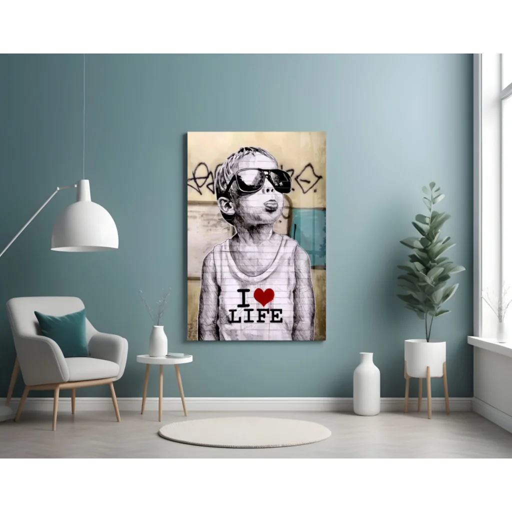 Banksy I Love Life canvas wall art print with graffiti vibes