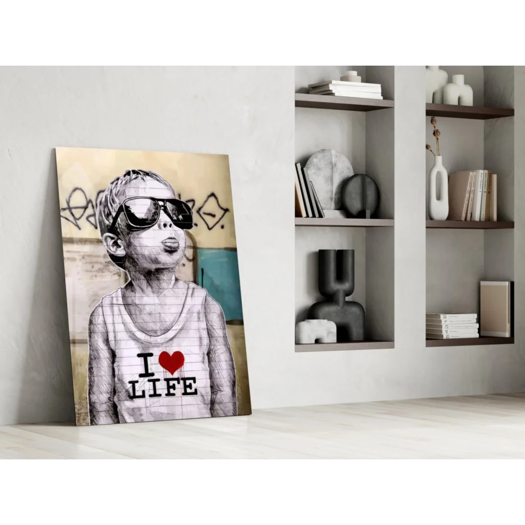 Banksy I Love Life canvas wall art print with graffiti vibes