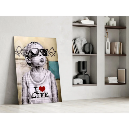 Banksy I Love Life canvas wall art print with graffiti vibes