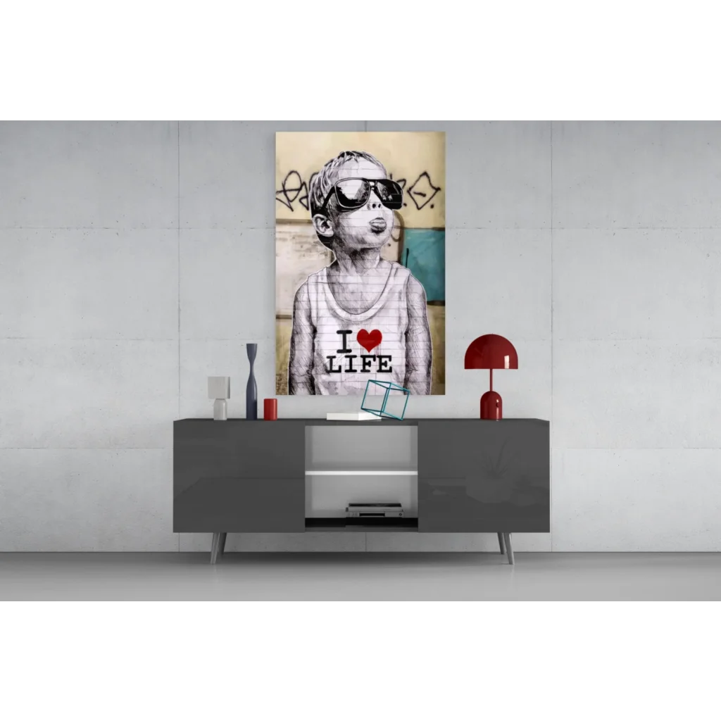 Banksy I Love Life canvas wall art print with graffiti vibes