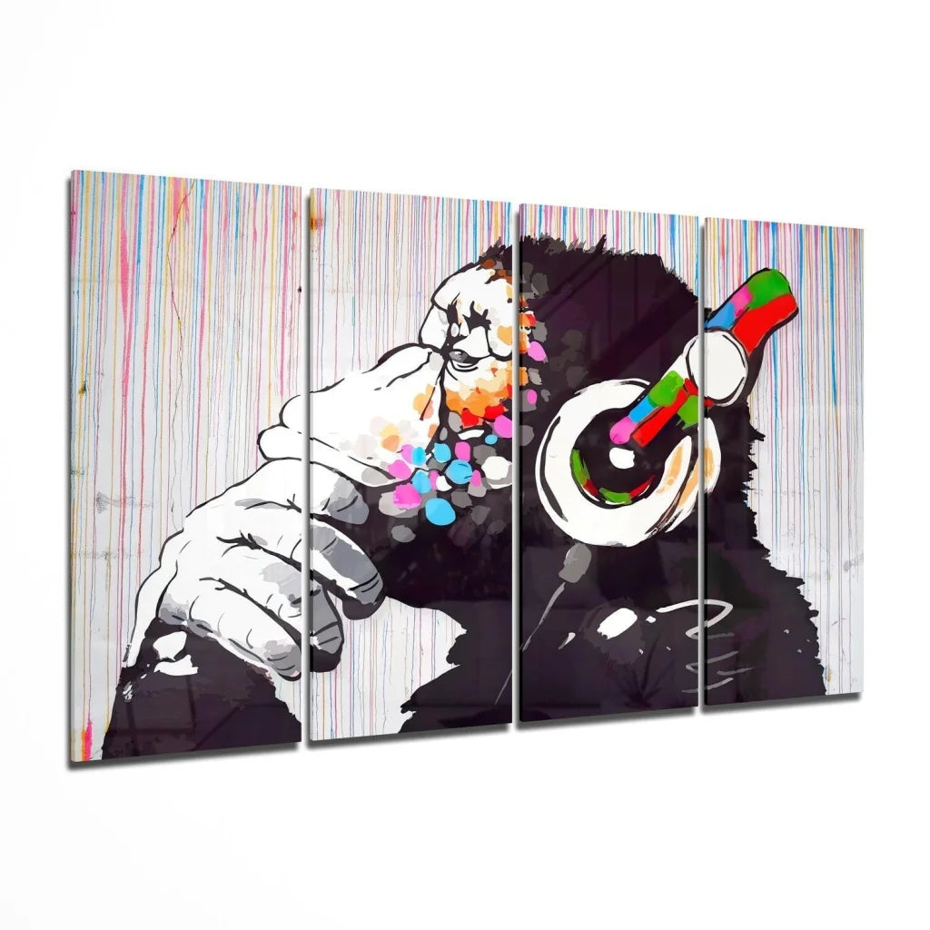 Banksy monkey with headphones canvas wall art print