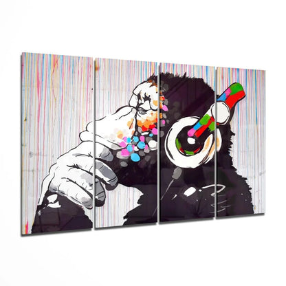 Banksy monkey with headphones canvas wall art print