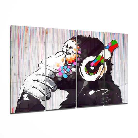 Banksy monkey with headphones canvas wall art print