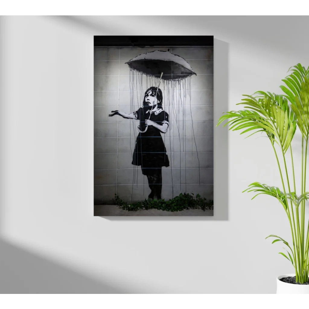 Banksy girl with umbrella on insigne aluminum print