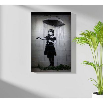 Banksy girl with umbrella on insigne aluminum print