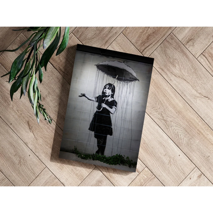 Banksy girl with umbrella on insigne aluminum print