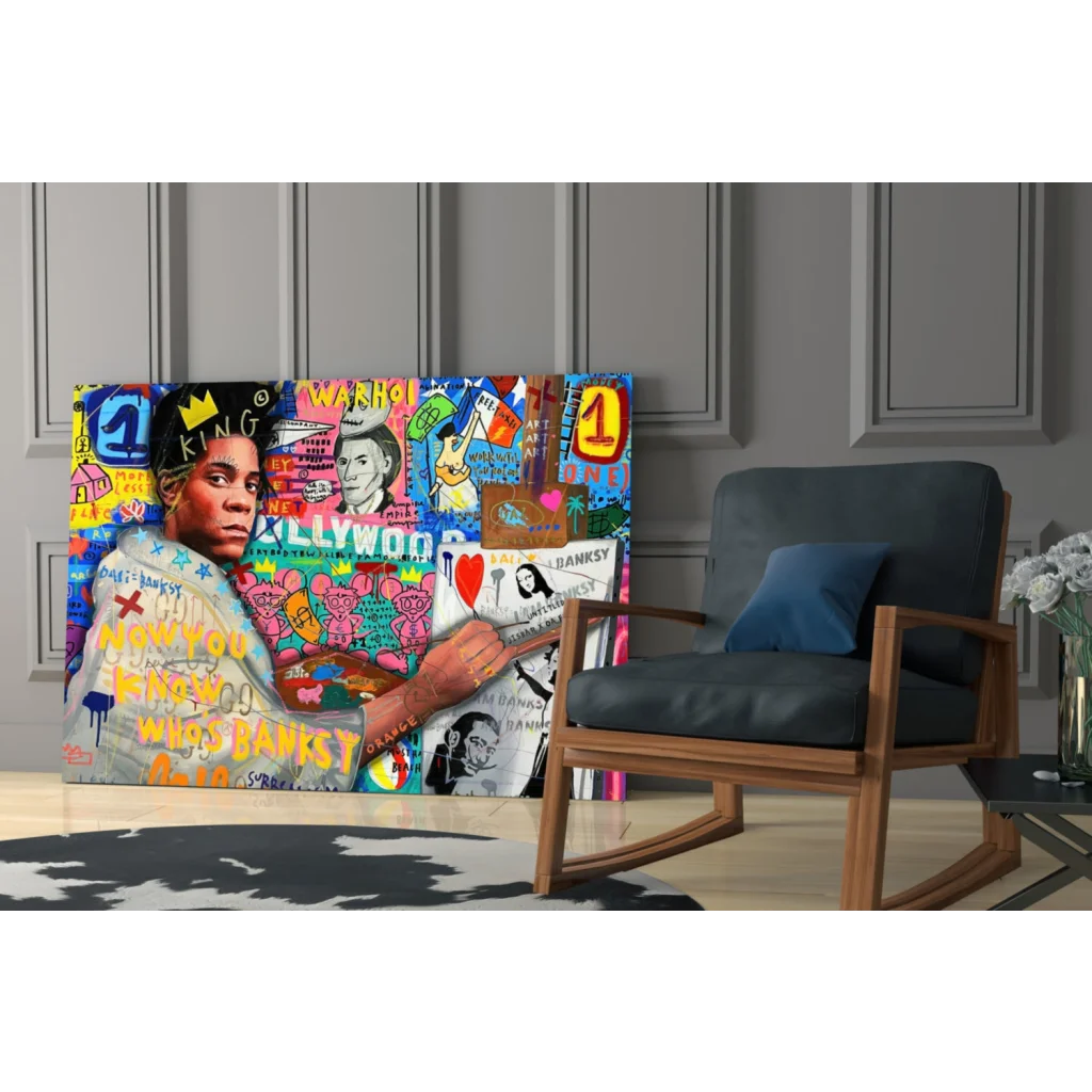 Vibrant graffiti portrait on glass wall art for modern homes