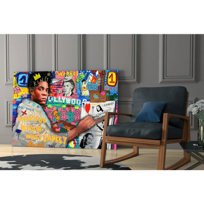 Vibrant graffiti portrait on glass wall art for modern homes