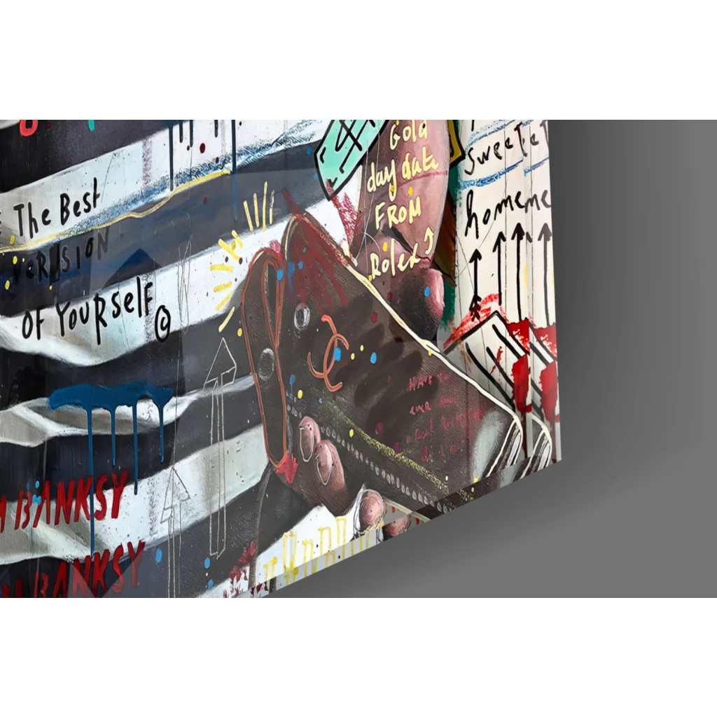 Vibrant graffiti cowboy boot wall art print on canvas