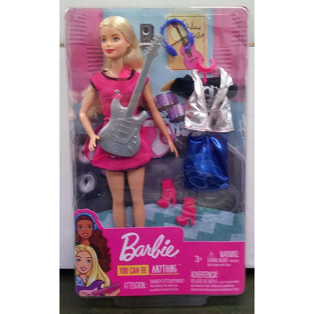 Barbie Doll Rockstar with electric guitar in pink outfit