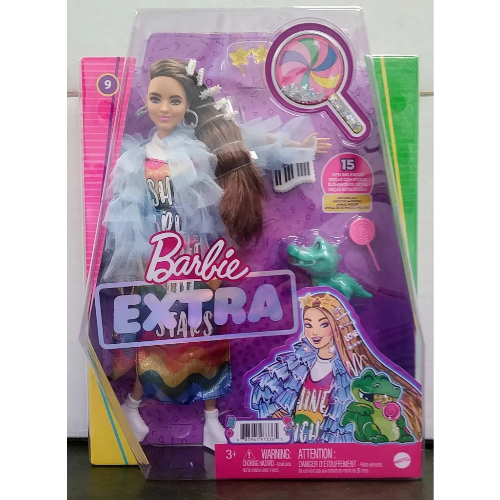 Barbie Extra doll in purple packaging with fashion accessories