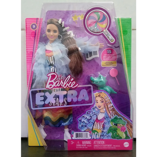 Barbie Extra doll in purple packaging with fashion accessories