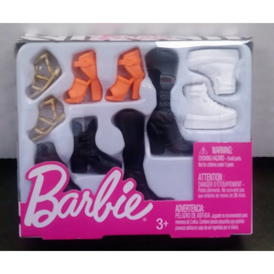 Barbie fashion set with orange high heels and colorful styles