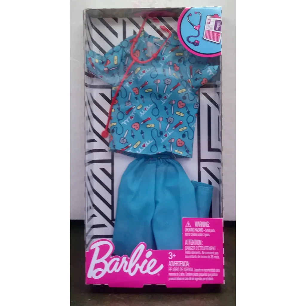 Barbie fashion set doctor scrubs with blue outfit and stethoscope
