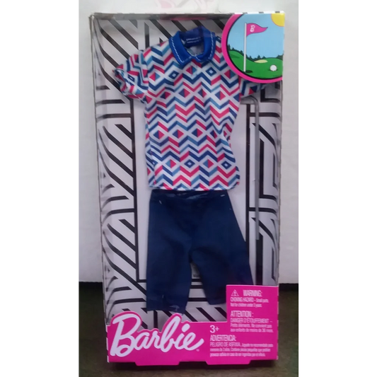 Barbie fashion set golf outfit in pink white navy geometric pattern
